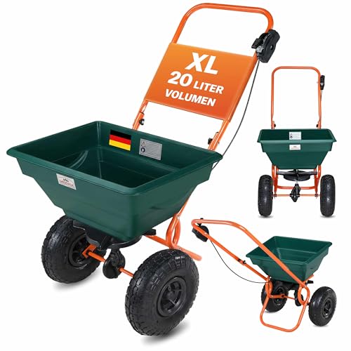 GARDEBRUK® Streuwagen 20 L Streumenge einstellbar XXL Luftreifen - Saatgutstreuer Streuer für Salz Dünger Rasen Saatgut