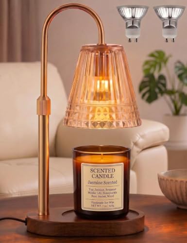 Candle Warmer Lamp with Dimmer & Timer，Adjustable Height for Jar Candles, Birthday Gifts for Mom Women Sister, Housewarming for New Home Decor, Wax Warmer for Jar Candles with 2 Bulbs (Amber-gold) - image 1