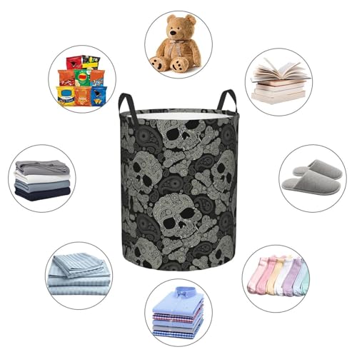 Grand panier à linge tête de mort idéal pour ranger les jouets du salon au canapé