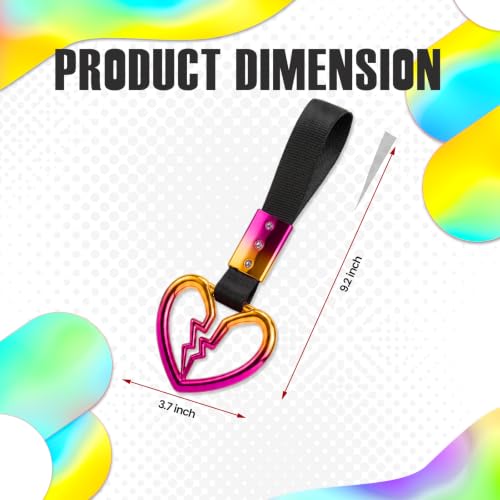 Image of 2PCS Heart Shaped Car Handle Straps, Rear Bumper Warning Keychain Ring for Car Exterior Accessories (Chrome Rainbow Broken Heart - Black)