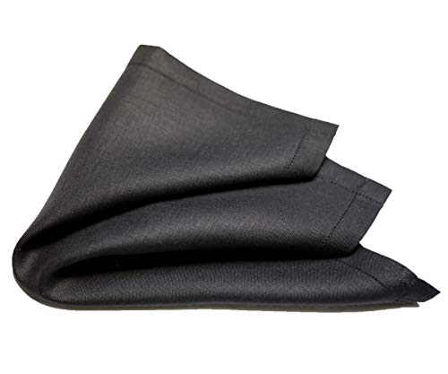 Thomas Ferguson Fine Men's Black Irish Linen Handkerchief or Pocket Square, Punchspoked Hem in Gift Box