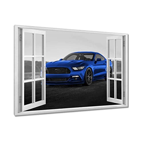 Tableau sur toile Ford Mustang bleu d'exception 120 x 80 cm décor mural