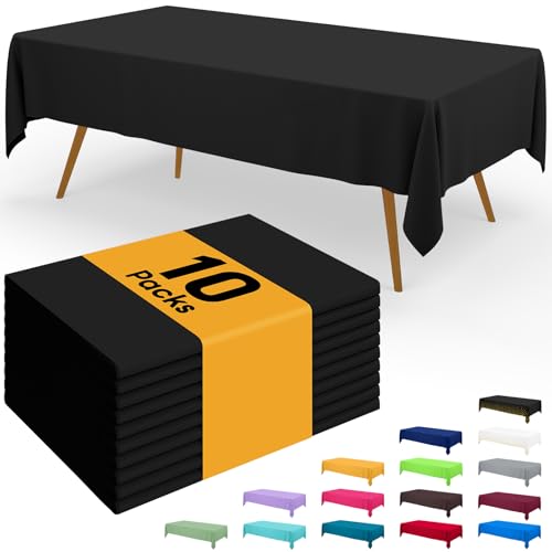 Image of Smiry Disposable Table Cloth - 10 Pack, 54 x 108 Inch Waterproof Rectangle Tablecloths for Parties, Decorative Plastic Table Cover, Leakproof & Sturdy, Black