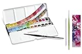 Sennelier Boîte de Peinture Aquarelle Extra Fines, 24 Demi Godets avec 2 Pinceau et estompe et 1 carte Boîte en métal
