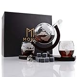 Moho Premium Whiskey Decanter | Handmade Globe Decanter Set With 2 Glasses | Durable Borosilicate | Ship In A Bottle | Perfect Gift | Liquor Dispenser for Whiskey, Bourbon, Scotch | Includes 9 Stones