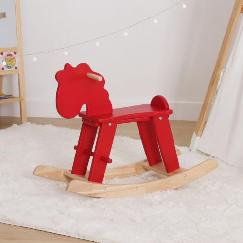 PHUDONGTOYS Red Wooden Rocking Horse for Preschool (Ages 3-6) - Solid Rubber Wood, Safe & Comfortable Footrest, Supports Physical & Cognitive Growth, Vintage by PhuDongToys - Image 7