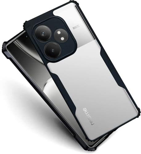 Image of AIBEX Crystal Clear Back Cover Case for Realme GT 6T 5G | 360 Degree Protection | Shock Proof Design | Transparent Back Cover Case (PC & TPU, Black Bumper)