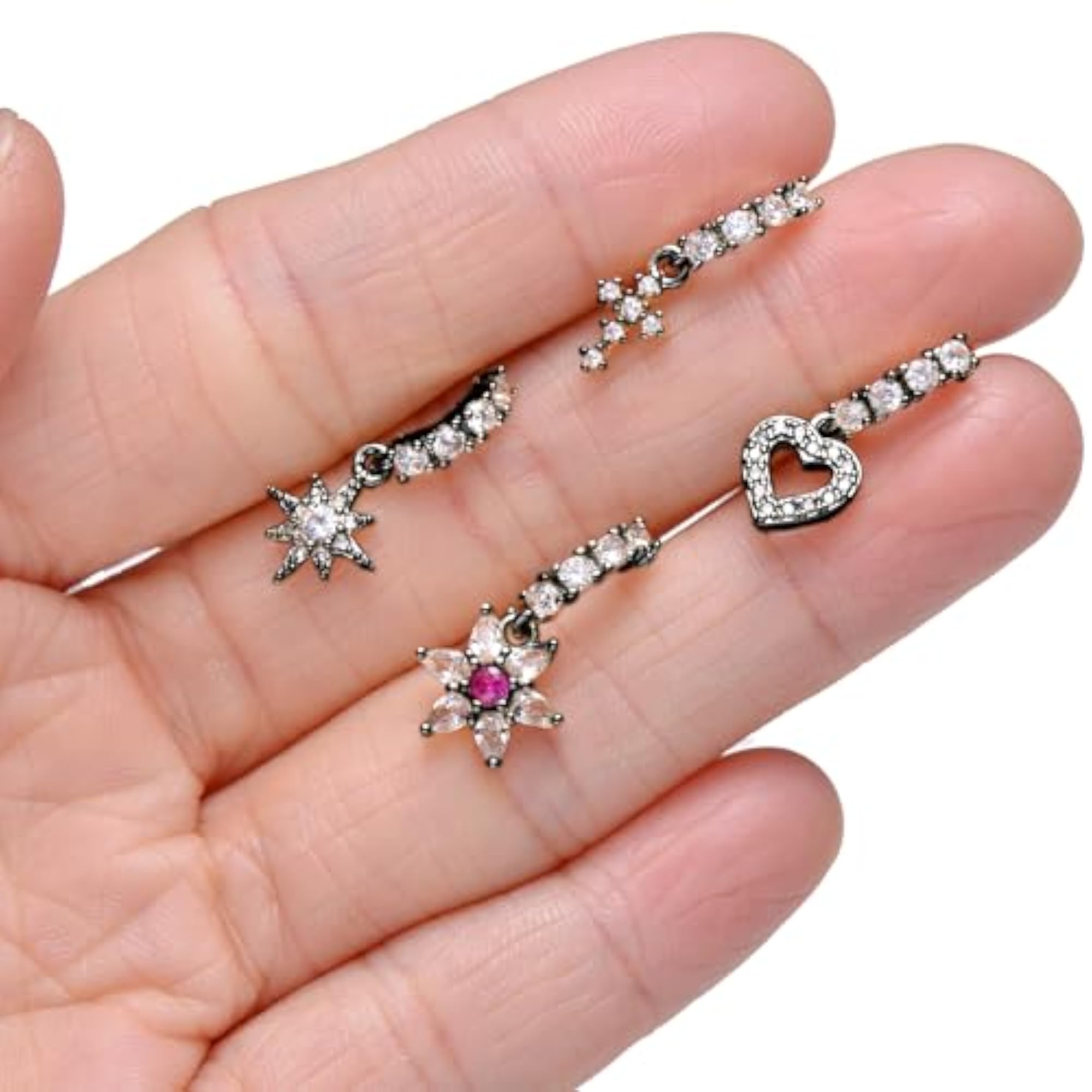 10pcs Dangle Nose Rings with Butterfly & Heart Designs