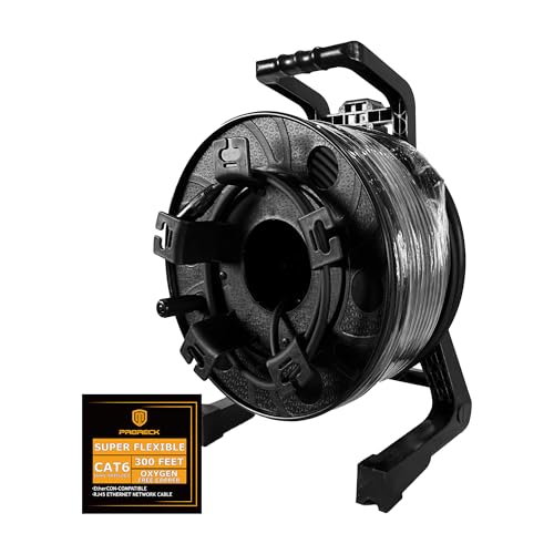 PRORECK SFTP CAT6 Dual Shielded Ethernet Cable with EtherCON RJ45 Connectors,300ft with Cable Reel, High-Speed, Ideal for Pro Sound Systems, Studio, and Live Performances (PR-C6B-300R)