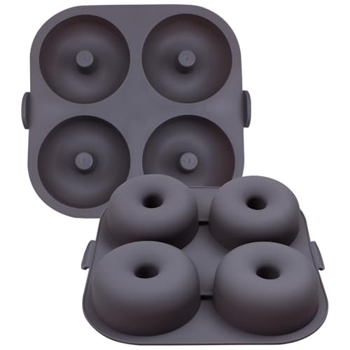 Fchil Silicone Donut Molds for Air Fryer, Set of 1, 4-Cavity Non-Stick Doughnut Pans with Carrying Handle, Doughnut Bagel Baking Tin for Muffins Cake, Dishwasher Safe, Grey