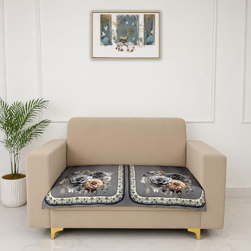 Image of Homerz 'Brooklyn Series' Premium Sofa Cover | Quilted Floral Design | Non-Slip Washable Sofa Protector | Soft Anti Slip Fabric (Grey, 2 Seater, Only Seat Cover)