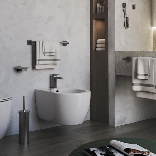 Gedy Tonga Portasciugamani Da Bagno, Portasciugamani Da Parete, Portasciugamani Adesivo, Portasciugamani Senza Trapano, 30 X 6,9 X 4,7, Pistola Metallo, Acciaio Inossidabile - 4