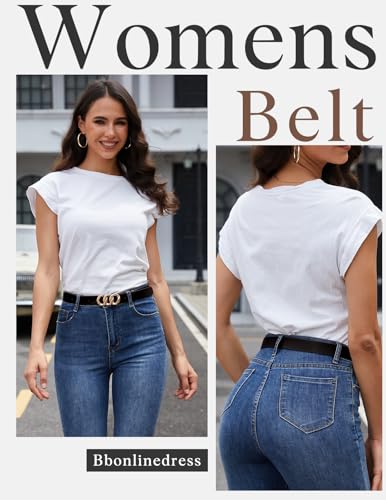 Bbonlinedress 2 Pack Womens Waist Belts for Jeans Pants Dresses Ladies Leather Belts with Gold Buckle Black+Brown M4