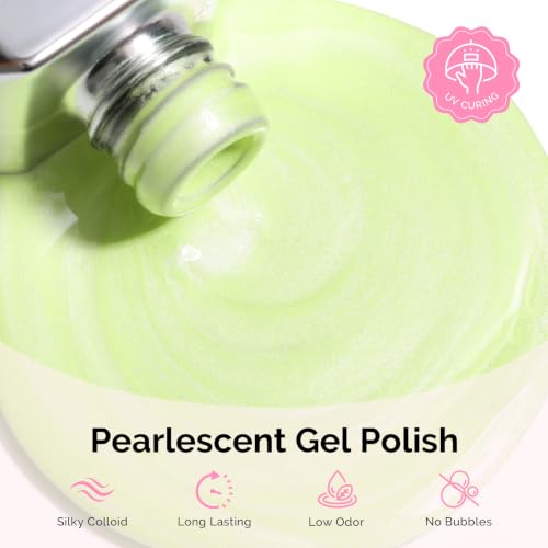 Image of MelodySusie Green Pearl Gel Nail Polish,0.5fl oz Soak Off UV LED Drawing Shimmer Gel Polish Soak Off Swirl Shell Thread Effect Gifts for Women Nail Art Manicure Salon DIY Nail Design-A1314