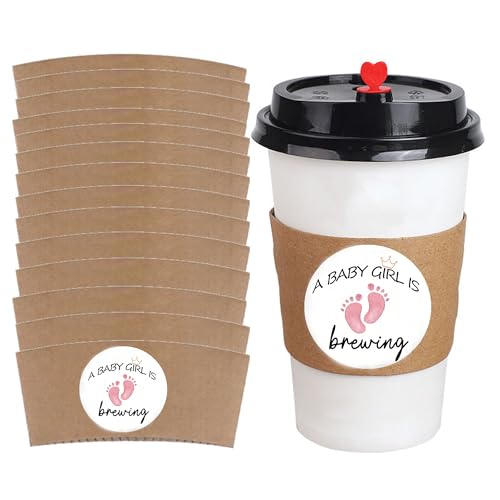 MKISHINE 50 pc Baby Shower Coffee Cups Sleeve, Baby Is Brewing Disposable Cup, Gender Reveal Decorations (Girl)