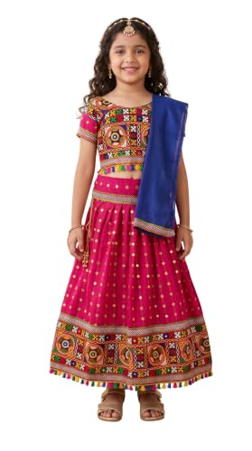Image of AHHAAAA Girls Lehenga Choli with Dupatta, Kids Embroidered Chaniya Choli Set for Navratri Garba Dandiya Wedding Party Ethnic Outfit Y0045