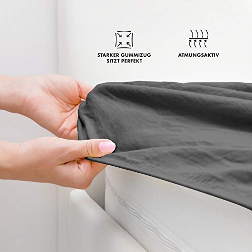 Jacobson Jersey Spannbettlaken Spannbetttuch Baumwolle Bettlaken (Topper 180-200x200 cm, Anthrazit) – Bild 4