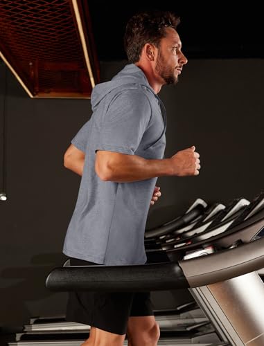 EKLENTSON Mens Hoodies Short Sleeve Lightweight Cotton Athletic T Shirt Breathable Workout Gym Pullover Hooded - Image 4