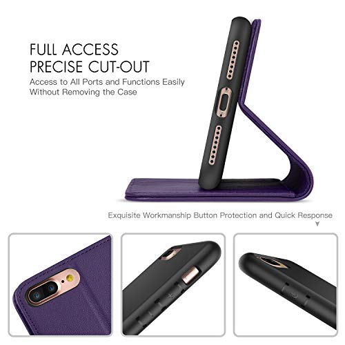 Shieldon Iphone 8 Plus Case, Iphone 7 Plus Wallet Case, Genuine Leather Iphone 8 Plus Flip Magnetic Cover Card Slots Holder Kickstand Tpu Shockproof Case Compatible With Iphone 7Plus - Dark Purple #TOP6