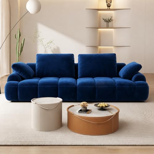 Image of LEGACY OF COMFORT Irmak 85.83'' Upholstered 3 Seater Sofa Three Seater Sofa for Living Room Hotels & Offices (Blue Velvet)