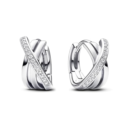 Pendientes Pandora de aro 293150C01 cruzados pavé
