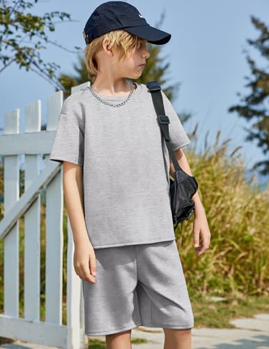 Image of Arshiner Boys Drop Shoulder T-Shirt & Drawstring Waist Shorts Summer Casual Outfits (5-12 Years)