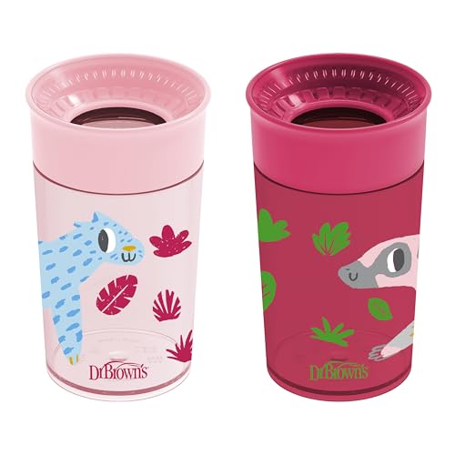 Dr. Brown's Milestones Cheers 360 Spoutless Transition Cup, Travel Friendly and Leak Free Sippy for Babies and Toddlers, Pink Animals + Green/Pink, BPA-Free, 10 oz/300 mL, 9m+, 4-Pack - image 8