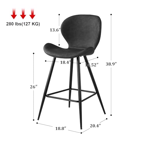 Conjunto de 2 Butacos KithKasa Altura de Barra con Respaldo, Estilo Moderno de Medio Siglo, Cuero PU Gris, 26" Taburetes para Isla de Cocina con Patas de Metal miniatura 2