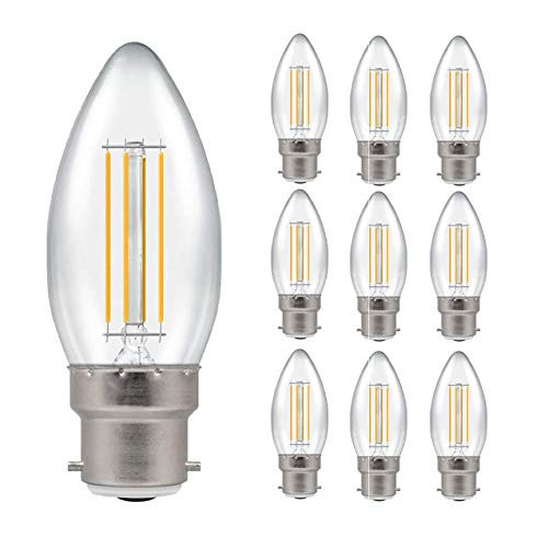 Pack of 10 x Crompton LED Dimmable Filament Candle Light Bulb Clear 5W B22 BC 2700K Warm