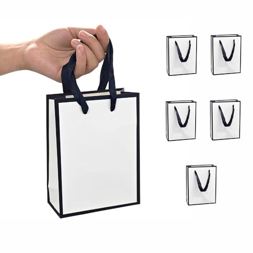 紙袋 手提げ プレゼント 袋 ギフトバッグ 小 引き出物袋 縦型 厚手タイプ 丈夫で耐久性があり 再利用可能 クラフト紙袋 結婚式 包装 パーティー 誕生日 贈り物 お土産 クリスマス用ギフトバッグ（12*5.7*16cm・6枚セット・ホワイト＆ブラック）
