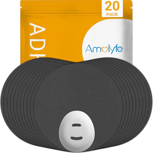 Amolyfe - Dexcom G7 Overpatches, 20 pcs Waterproof Dexcom Stelo Adhesive Patches, 1 pc Reusable Protective CGM Sensor Cover, Breathable, Long-Lasting, Hypoallergenic, No Residue on Dexcom G7 (BLK)
