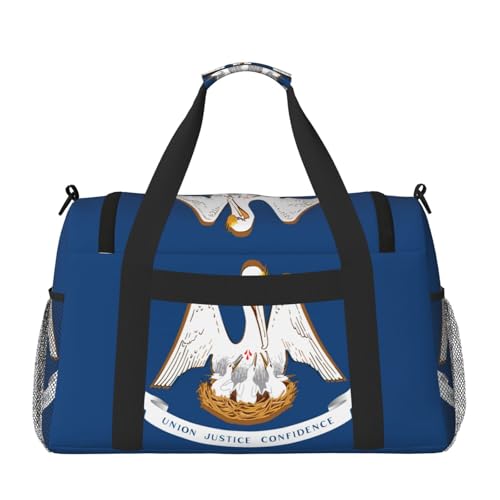 Louisiana State Flag print Travel Duffle Bag Gym Bag for Women,Puffer Tote Bag,Weekender Overnight Bag Organizer2