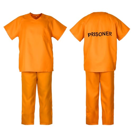 JPXH Womens Prison Inmate Costume Set Orange Two-Piece Adult Halloween Criminal Outfit