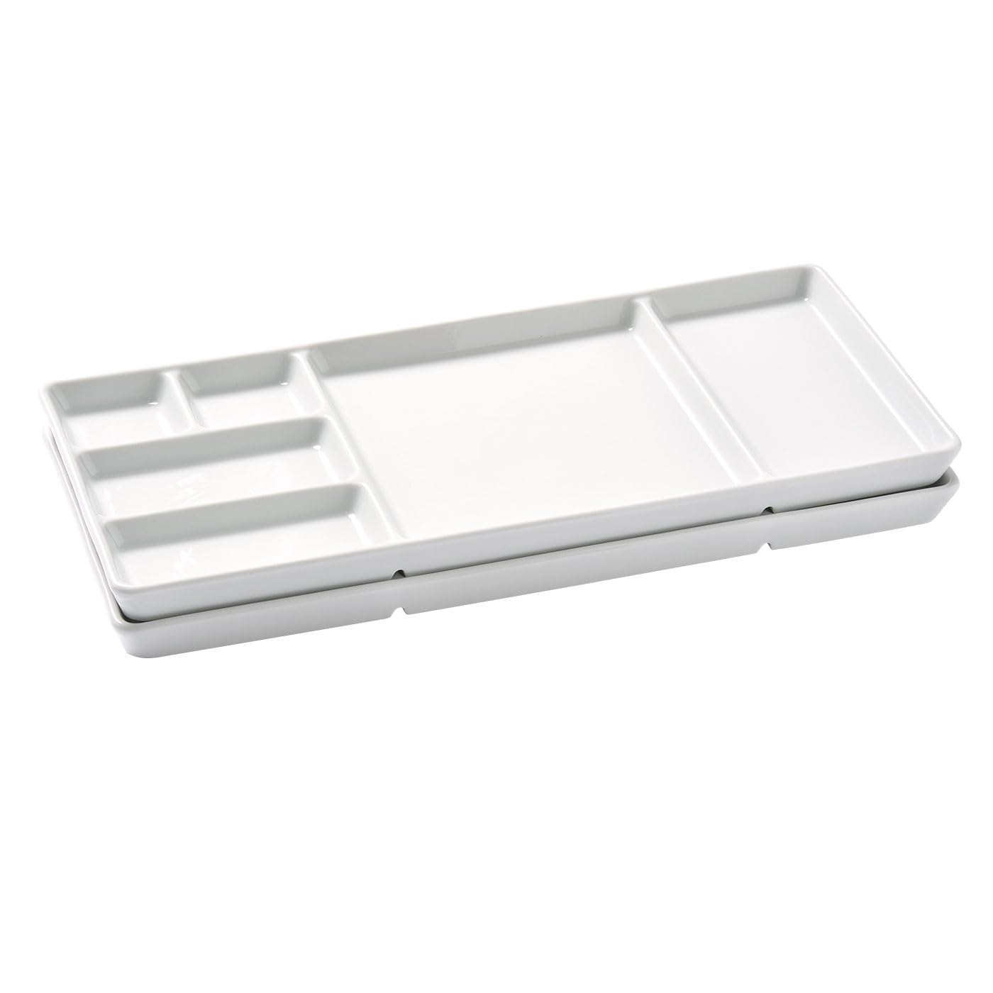 Betty Bossi Gourmet-Teller mit Fächern im Set - Fondueteller, Racletteteller und Barbecueteller mit Unterteilung Porzellanteller weiß, 36x16x2cm, 2 Stück
