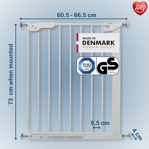BabyDan Esbjerg, Extra Slim Ohne bohren Treppenschutzgitter, 60,5-66 cm, Baby-/Sicherheitsgitter, Weiß, Hergestellt in Dänemark - (Haustiergitter/Hundegitter)