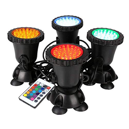 Preisvergleich Produktbild NHMT Teichbeleuchtung Led Unterwasser, Aquariumlicht Mit Fernbedienung, Teichlicht, RGB-Farbwechsel, Wasserdicht, 36 Led-Unterwasser-spotlichter (4er-Set)