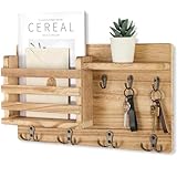 Nekon Mail Holder for Wall Mail Organizer with Key Hooks Hallway Farmhouse Decor Letter Sorter with Floating Shelf (16.8Inch x 10Inch x 3.2Inch) (Wood)