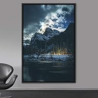 Framed Canvas Wall Art Mountain Lake View Global Landscape Mountain Multicolor Photography Relax/Calm - 16x24 inches