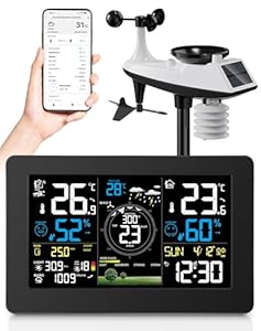 Regevo WLAN Wetterstation mit Außensensor, 11-in-1 Profi Funkwetterstation mit Windgeschwindigkeit Windrichtung, Regenmesser, Temperatur, Luftfeuchtigkeit, Luftdruck, Wettervorhersage, UV-Index, Alarm