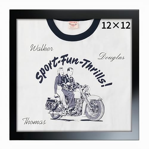 Allenkwok T-Shirt Display Frame for Front Graphics up to 12 x 12 Solid Wood Shadow Box for Logo Tees Band Shirts Baby Clothes Wall Mount
