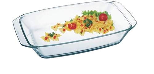Simax Plato asador de vidrio transparente sartén rectangular grande para hornear y cocinar - Utensilios de cocina aptos para horno y lavavajillas -
