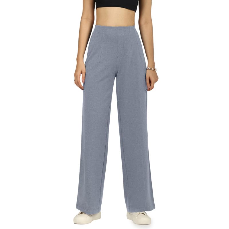Image of BlissClub Womens Work-to-Wine Twill Wide Dart Pants Insanely Breathable Elasticated Waistband 2 Pockets Mock Fly | Wide Silhouette Stylish Pleats