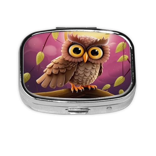 ピルボックス フクロウ スクエア ピルケース ミニ メタル トラベル ピルボックス 財布用 小型 かわいい 2コンパートメント 薬 ピルオーガナイザー ポータブル ピル 容器 ホルダー 毎日の薬 ビタミン
