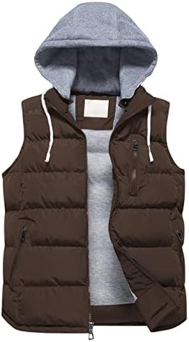 CREATMO US Men's Hooded Vest Puffer Golf Vest Warm Softshell Windproof Outdoor Sleeveless Jacket For Hiking Cycling Coffee 3XL