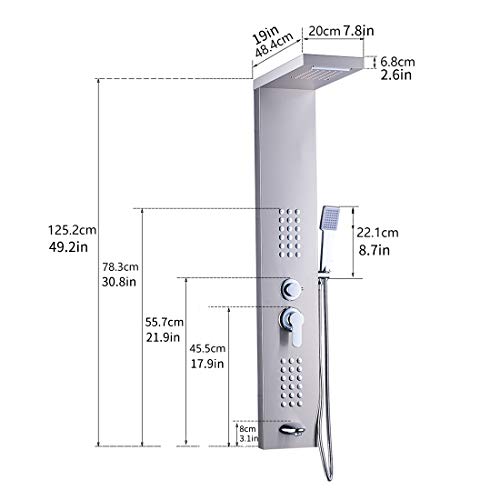49" Rainfall Waterfall Shower Panel with Rainfall Shower Head,Stainless Steel Wall Mount Massage Multi-Function Bathroom Shower Panel Tower System - Thumbnail 7