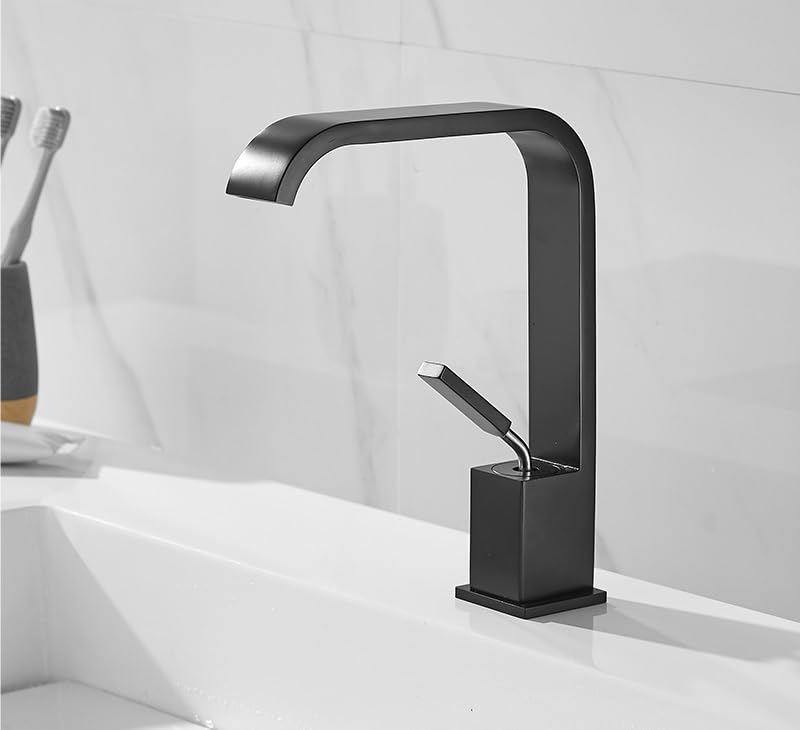 Robinet de lavabo cascade noir mat en acier inoxydable pour vasque haute