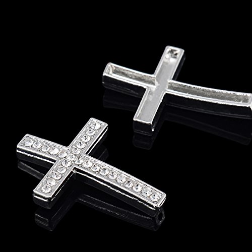 Rubyca 20Pcs Cross Sideway Metal Connector Bead Diy Shamballa Bracelet White Silver Color White Clear Crystal Inlay #TOP1