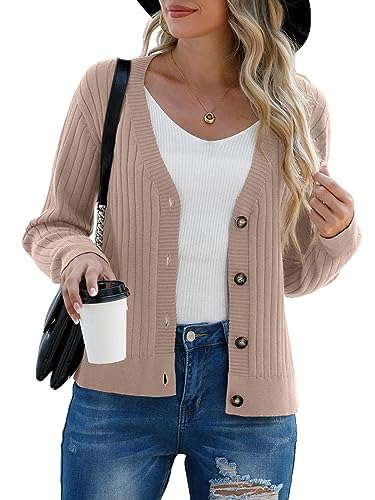 Image of FREEOAK Bolero Shrugs for Women Long Sleeve Cardigan Sweaters Open Front Button Down Cardigan for Women Winter Fall Casual Sweaters Khaki 2XL