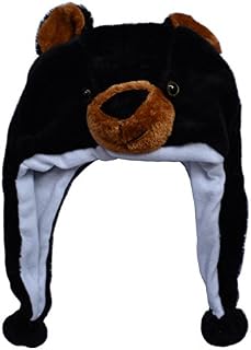 JOYHY Unisex Winter Plush Ear Flap Animal Hats Black Bear