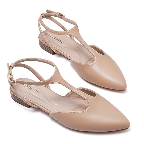 MaxMuxun Women's Ballet Flats Shoes Pointed Toe Ballerina Flats Comfortable T Strap Dress Shoes for Casual Wedding Office Party Business2